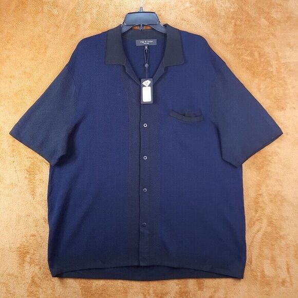 RAG & BONE Mens Shirt XL Navy Black Snap Button Up Knit AVERY HERRINGBONE $250 - Picture 2 of 10